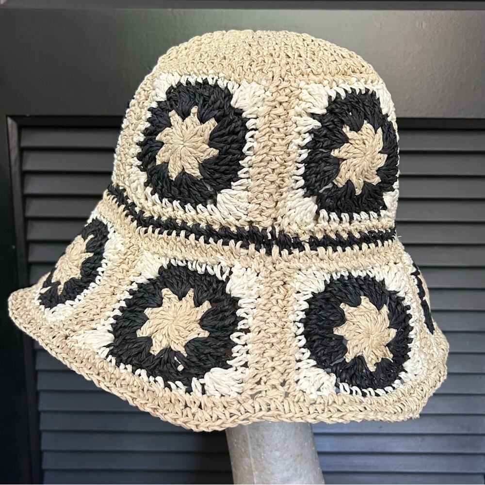 Primark Patchwork Style Adjustable Straw Crochet … - image 5